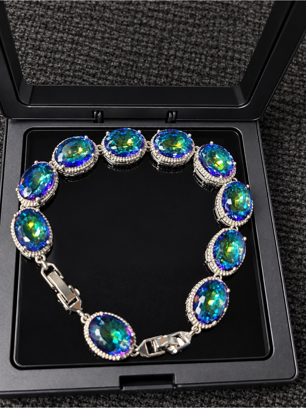 Iridescent Galaxy Blue-Green Crystal Tennis Bracelet - Bracelets